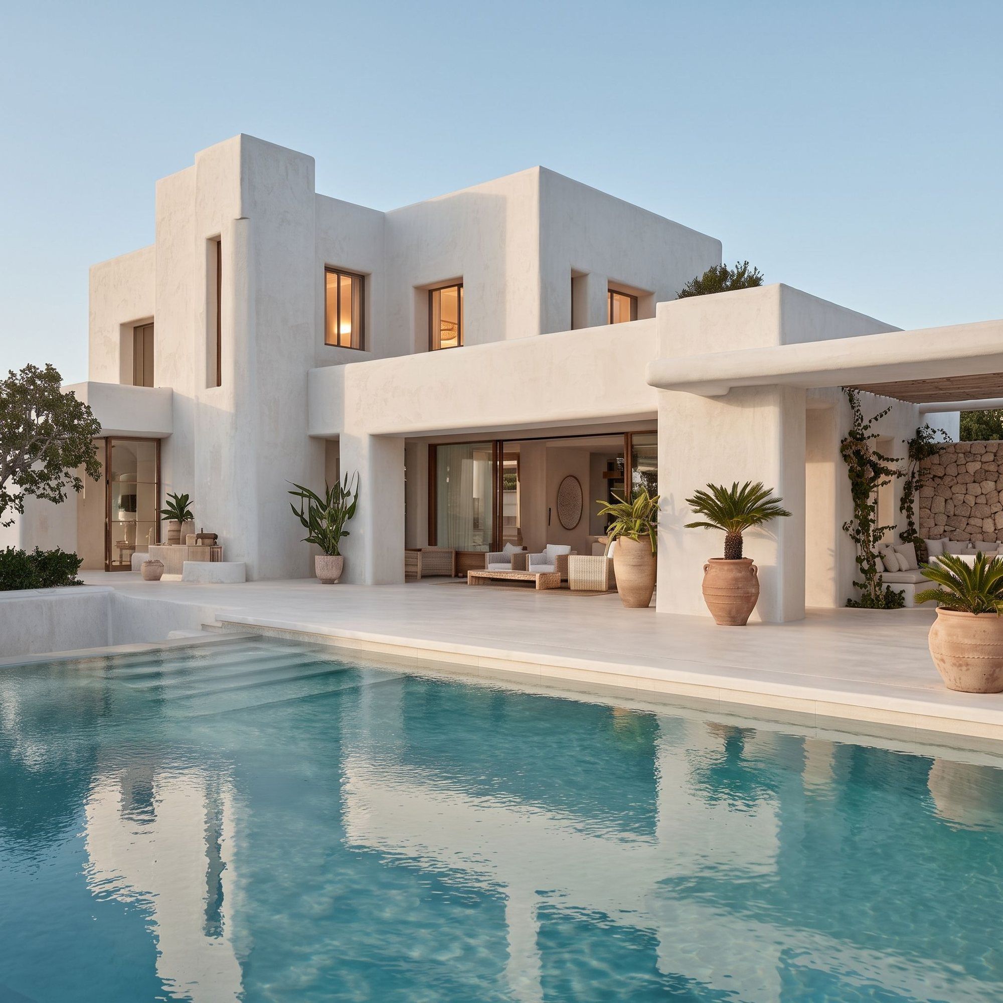 White Mediterranean villa with pool (illustrative render)